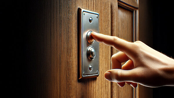 Finger drückt auf Türklingel.