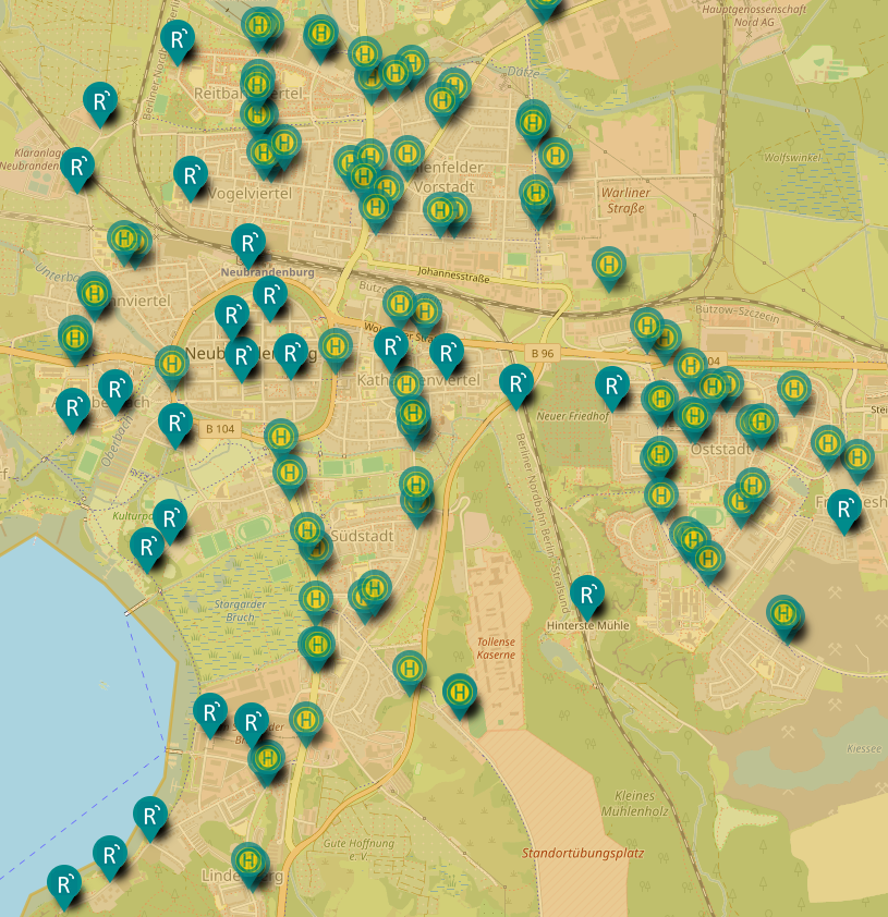 Ausschnitt der Stadtkarte zeigt Überblick über Haltestellen.