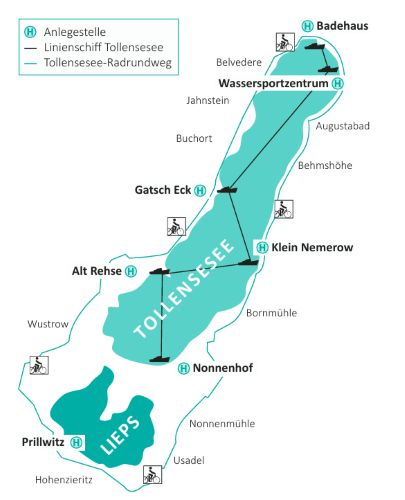 Eine Grafik der Haltestellen vom Linienschiff.